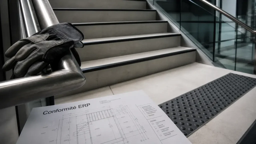 Escalier ERP : largeur de 1,20 m, marches de 16 cm et contrôles à vérifier avant ouverture