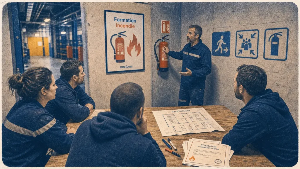 Formation incendie à Orléans : évacuation, extincteurs et rôles guide-file/serre-file