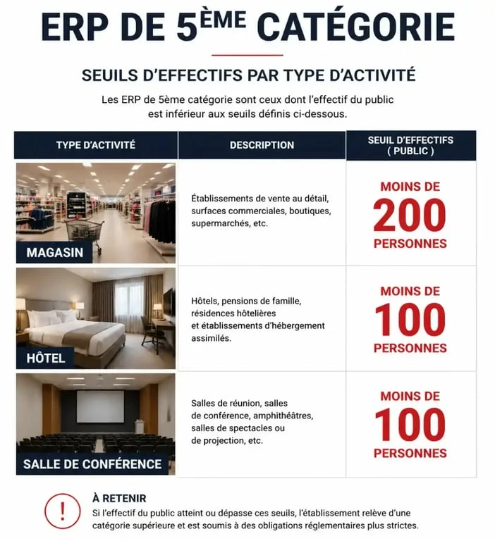 Seuils d'effectifs pour les ERP de 5ème catégorie et obligations de sécurité incendie