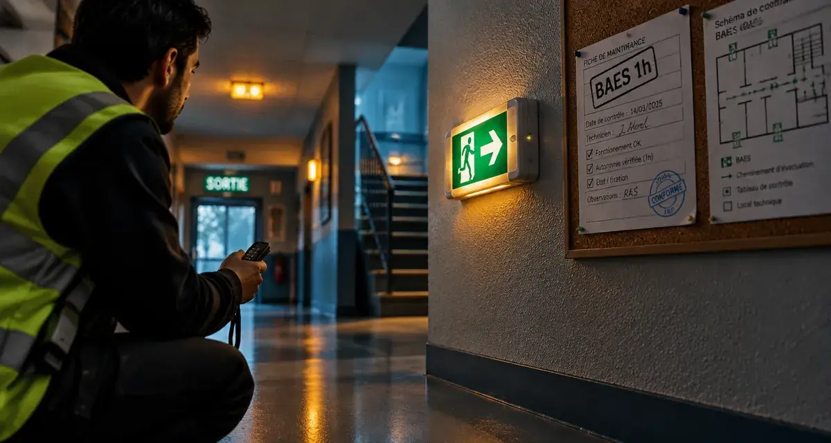BAES norme : pictogramme, contrôle régulier et 1 heure d’autonomie
