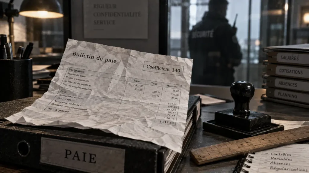 Coefficient 140 d’un agent de sécurité : 1 965,78 € brut et 5 contrôles sur la paie